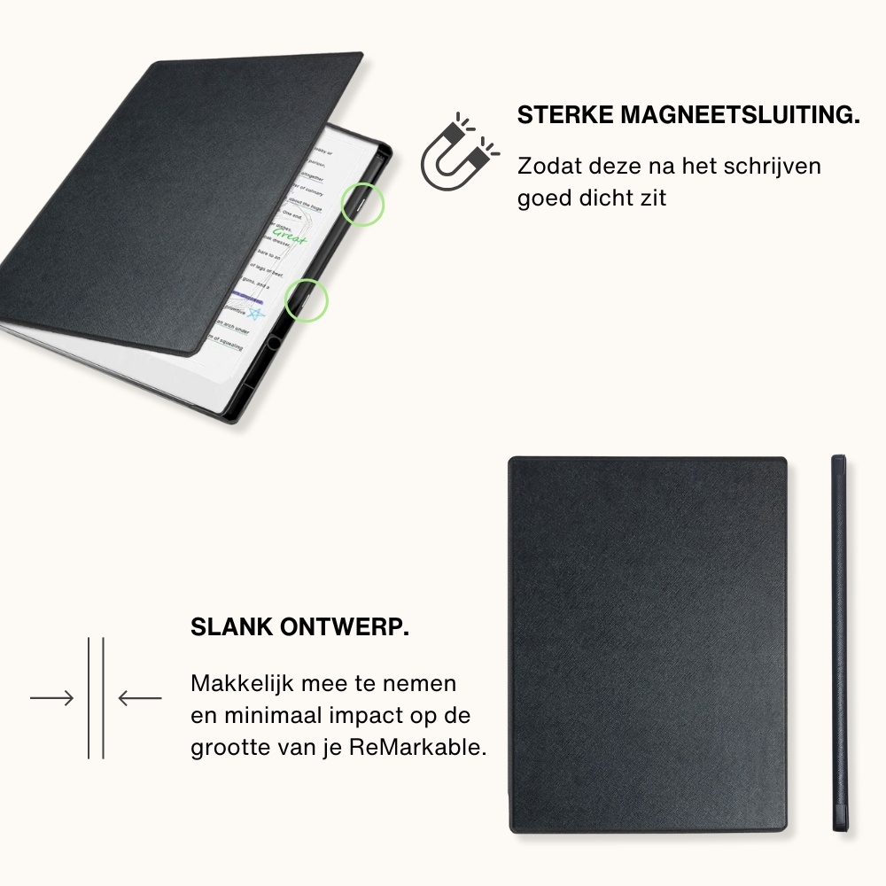 ReMarkable 2 hoes Vegan Saffiano leren sleepcover - Zwart