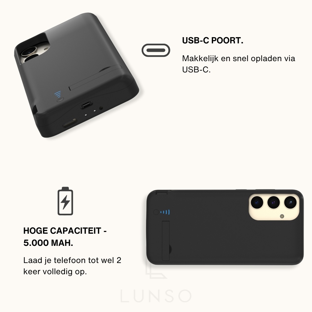Samsung Galaxy S25 Powerbank hoesje 5000 mAh hoes - Zwart