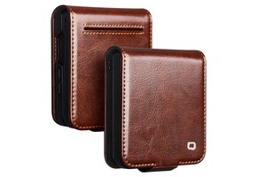 Qialino Samsung Galaxy Z Flip 7 hoesje - Leren Flipcase - Donkerbruin