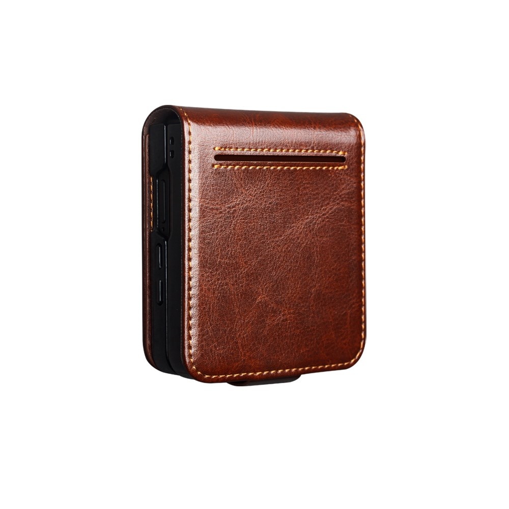 Samsung Galaxy Z Flip 7 leren Flipcase hoesje - Donkerbruin