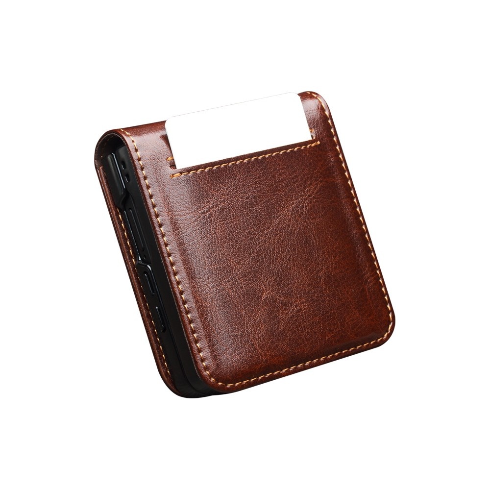 Samsung Galaxy Z Flip 7 leren Flipcase hoesje - Donkerbruin