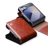 Samsung Galaxy Z Flip 7 FE / Z Flip6 leren Flipcase hoesje - Donkerbruin