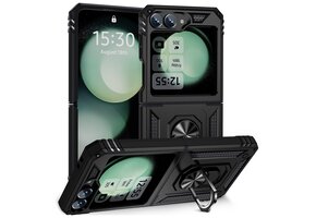 Lunso Samsung Galaxy Z Flip 7 FE / Flip6 - Armor backcover hoes met ringhouder - Zwart