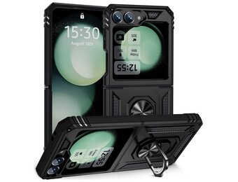 Lunso Samsung Galaxy Z Flip 7 FE / Flip6 - Armor backcover hoes met ringhouder - Zwart