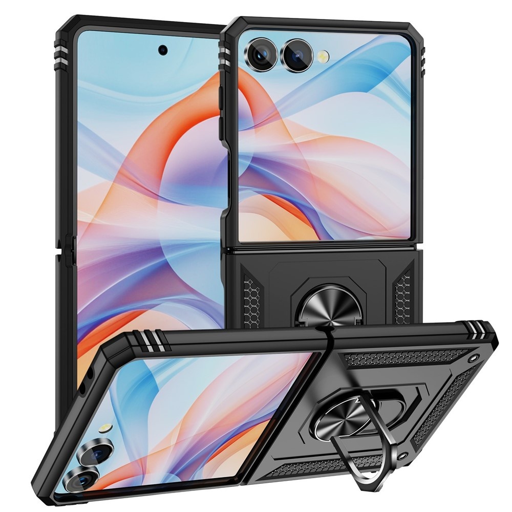 Samsung Galaxy Z Flip 7 Armor backcover hoes met ringhouder - Zwart