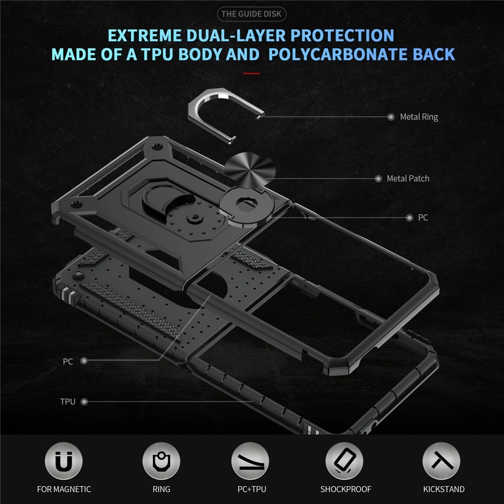 Samsung Galaxy Z Flip 7 Armor backcover hoes met ringhouder - Zwart