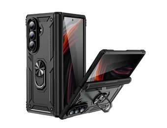 Lunso Samsung Galaxy Z Fold 7 - Armor backcover hoes met ringhouder - Zwart
