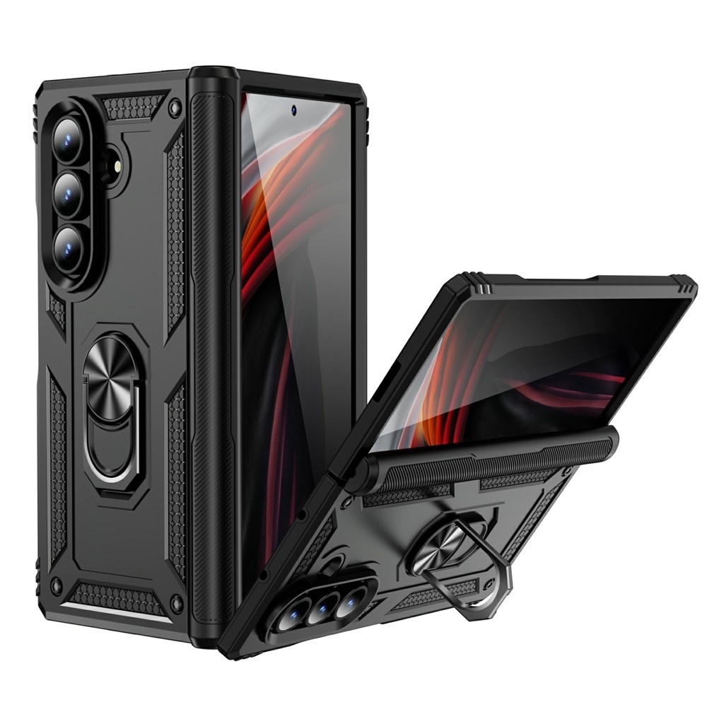 Samsung Galaxy Z Fold 7 Armor backcover hoes met ringhouder - Zwart