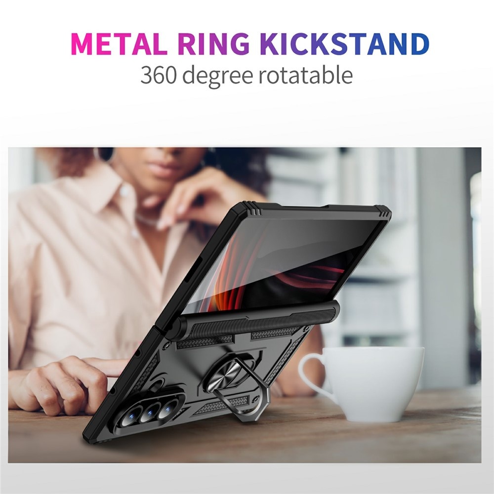 Samsung Galaxy Z Fold 7 Armor backcover hoes met ringhouder - Zwart