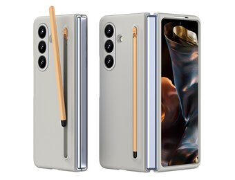 Lunso Samsung Galaxy Z Fold 7 backcover hoes met Stylus & screenprotector - Lichtgrijs