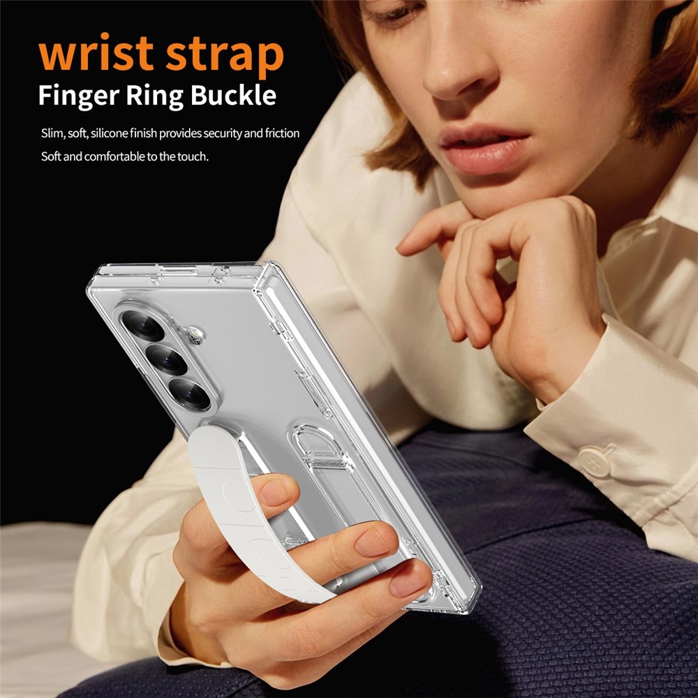 Samsung Galaxy Z Fold 7 Backcover hoes met Kickstand, Grip Ring en Comfortabele Polsband - Transparant