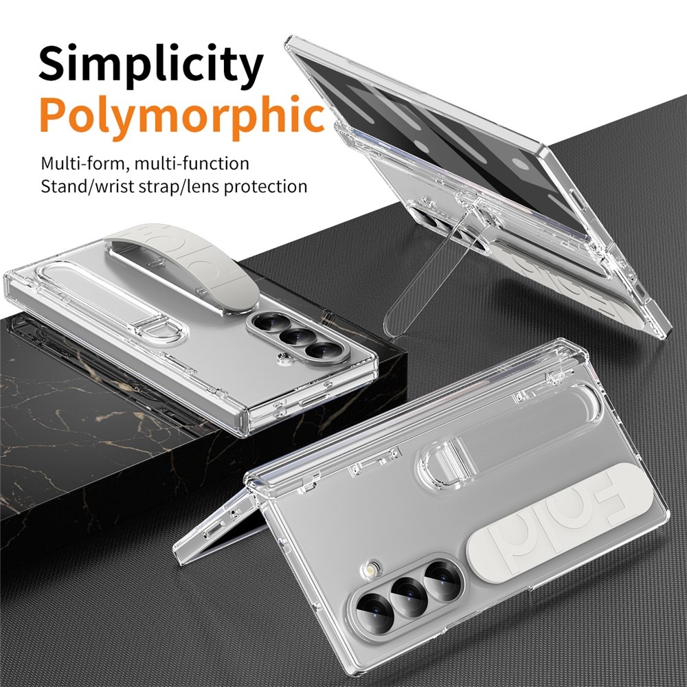 Samsung Galaxy Z Fold 7 Backcover hoes met Kickstand, Grip Ring en Comfortabele Polsband - Transparant