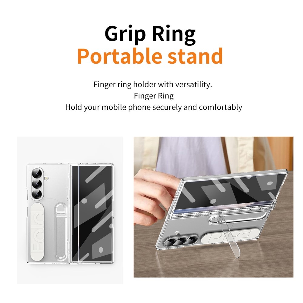 Samsung Galaxy Z Fold 7 Backcover hoes met Kickstand, Grip Ring en Comfortabele Polsband - Transparant