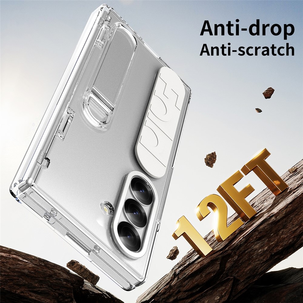 Samsung Galaxy Z Fold 7 Backcover hoes met Kickstand, Grip Ring en Comfortabele Polsband - Transparant