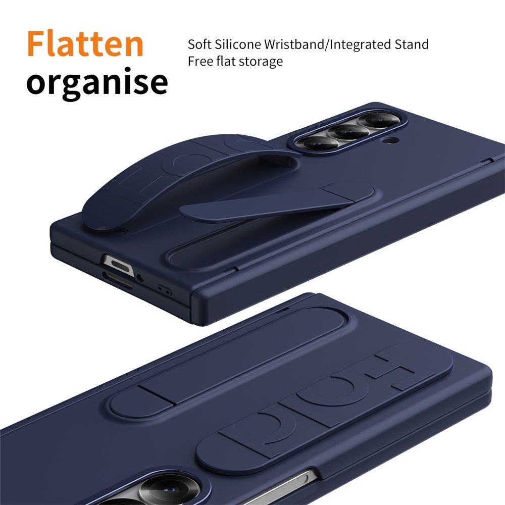 Samsung Galaxy Z Fold 7 Backcover hoes met Kickstand, Grip Ring en Comfortabele Polsband - Donkerblauw
