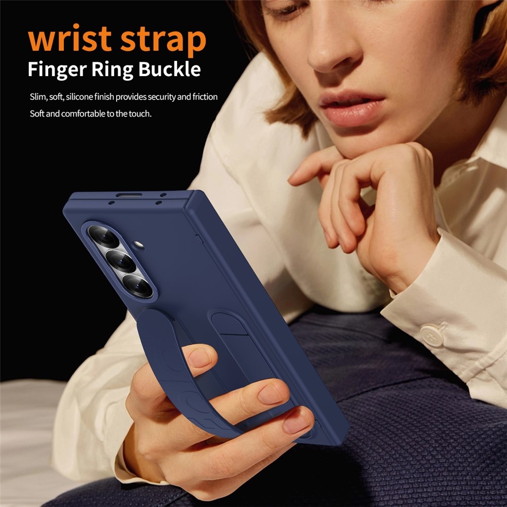 Samsung Galaxy Z Fold 7 Backcover hoes met Kickstand, Grip Ring en Comfortabele Polsband - Donkerblauw