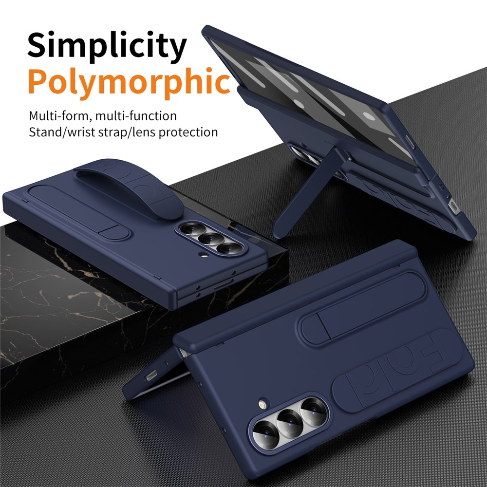 Samsung Galaxy Z Fold 7 Backcover hoes met Kickstand, Grip Ring en Comfortabele Polsband - Donkerblauw