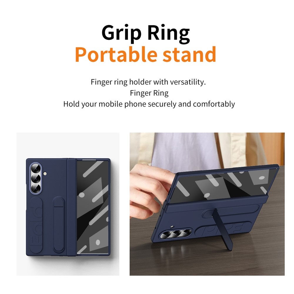 Samsung Galaxy Z Fold 7 Backcover hoes met Kickstand, Grip Ring en Comfortabele Polsband - Donkerblauw