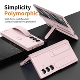 Samsung Galaxy Z Fold 7 Backcover hoes met Kickstand, Grip Ring en Comfortabele Polsband - Roze