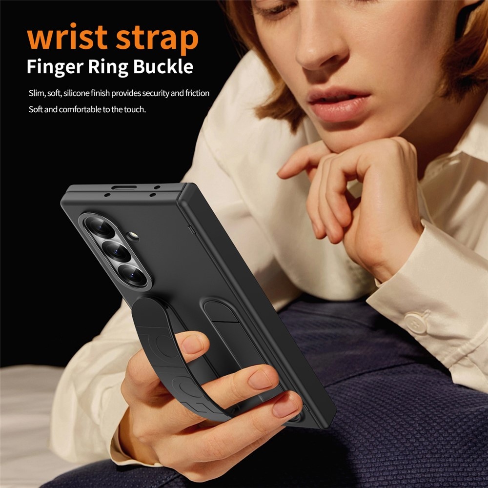 Samsung Galaxy Z Fold 7 Backcover hoes met Kickstand, Grip Ring en Comfortabele Polsband - Zwart