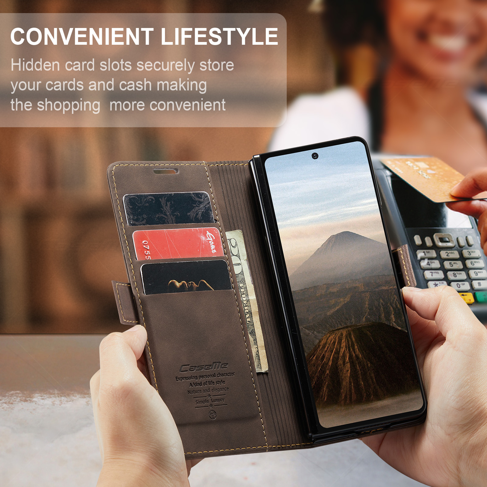 Samsung Galaxy Z Fold 7 bookcase stand hoes - Coffee