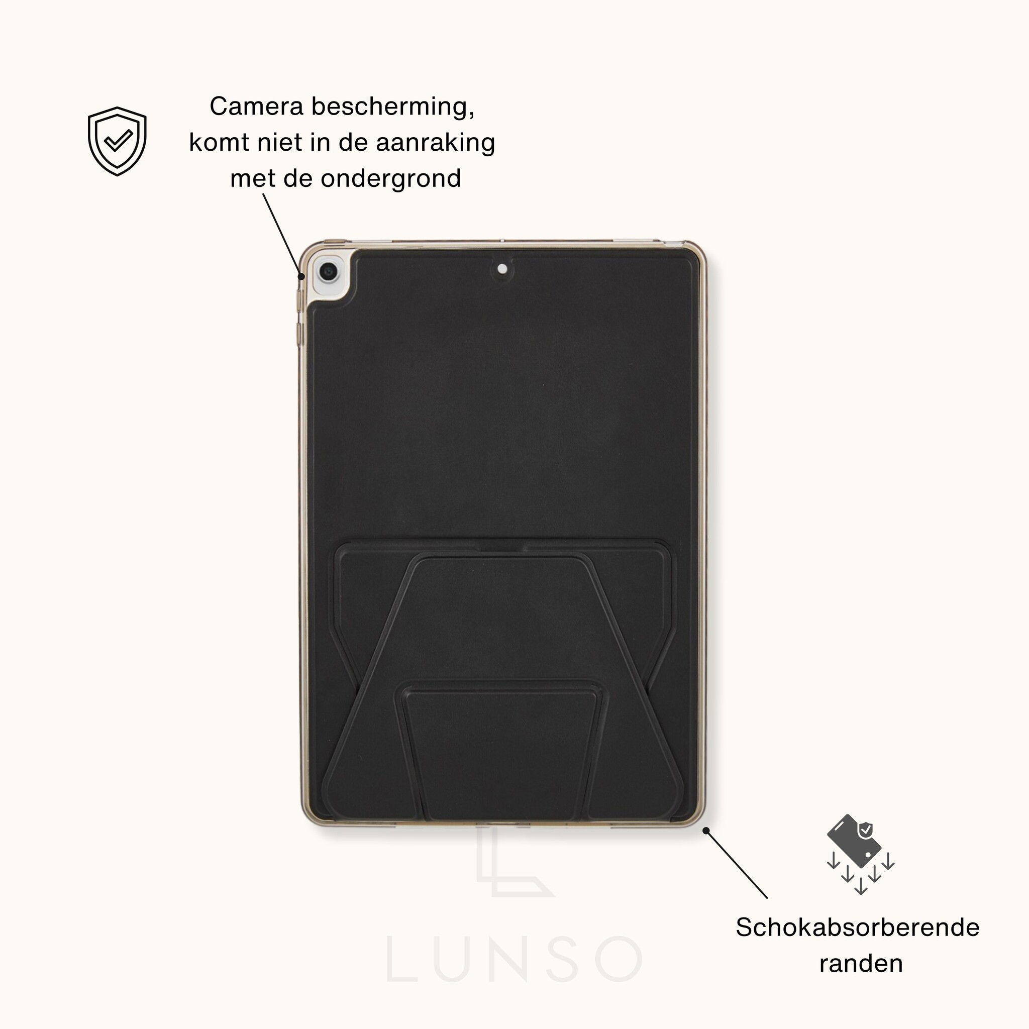 Stevige en slanke back cover hoesje Zwart voor iPad 11 inch (2025) A16 met standfunctie