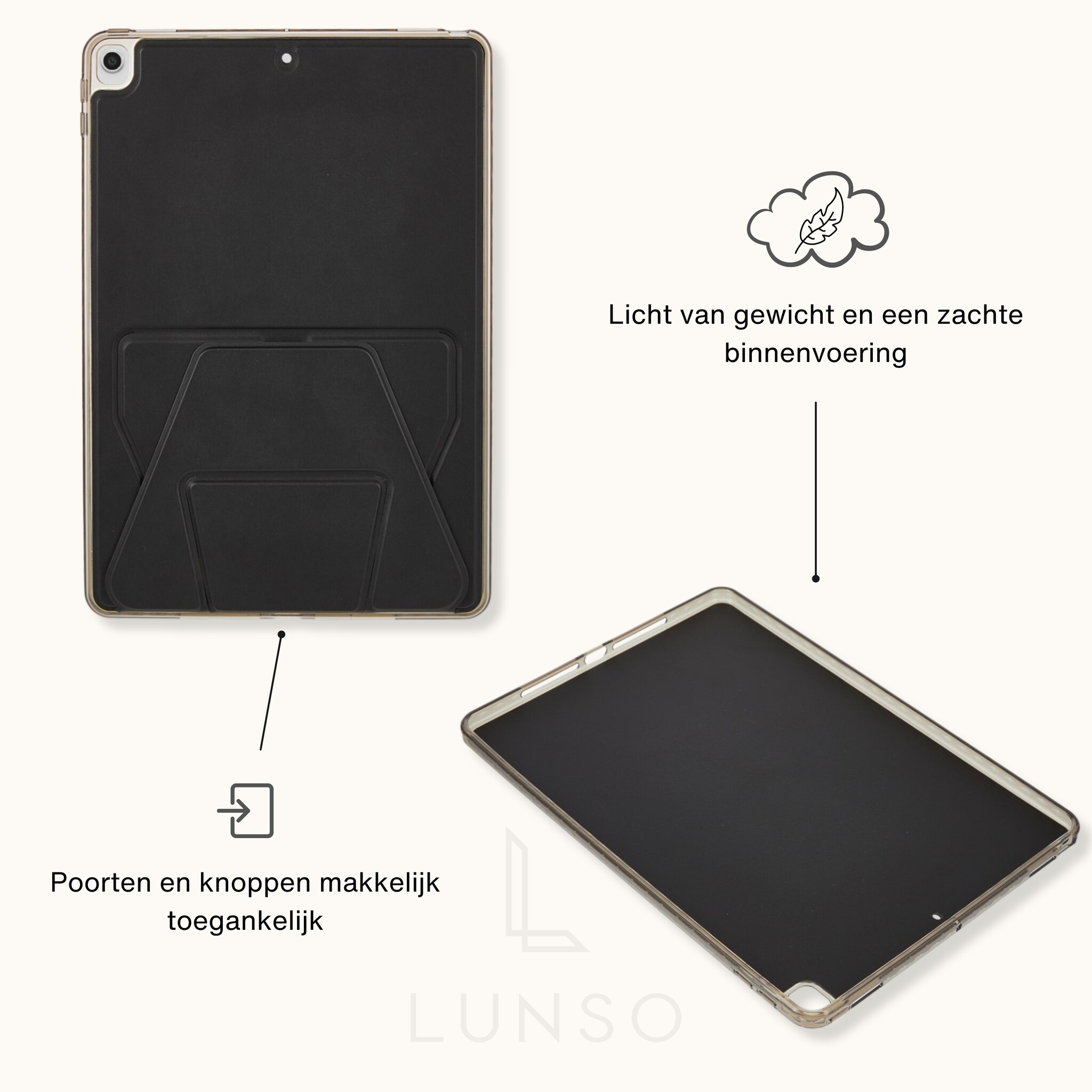 Stevige en slanke back cover hoesje Zwart voor iPad 11 inch (2025) A16 met standfunctie