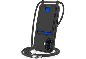 Lunso iPhone 17 - Telefoonhoes met koord en kaarthouder - Zwart