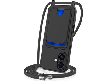 Lunso iPhone 17 - Telefoonhoes met koord en kaarthouder - Zwart