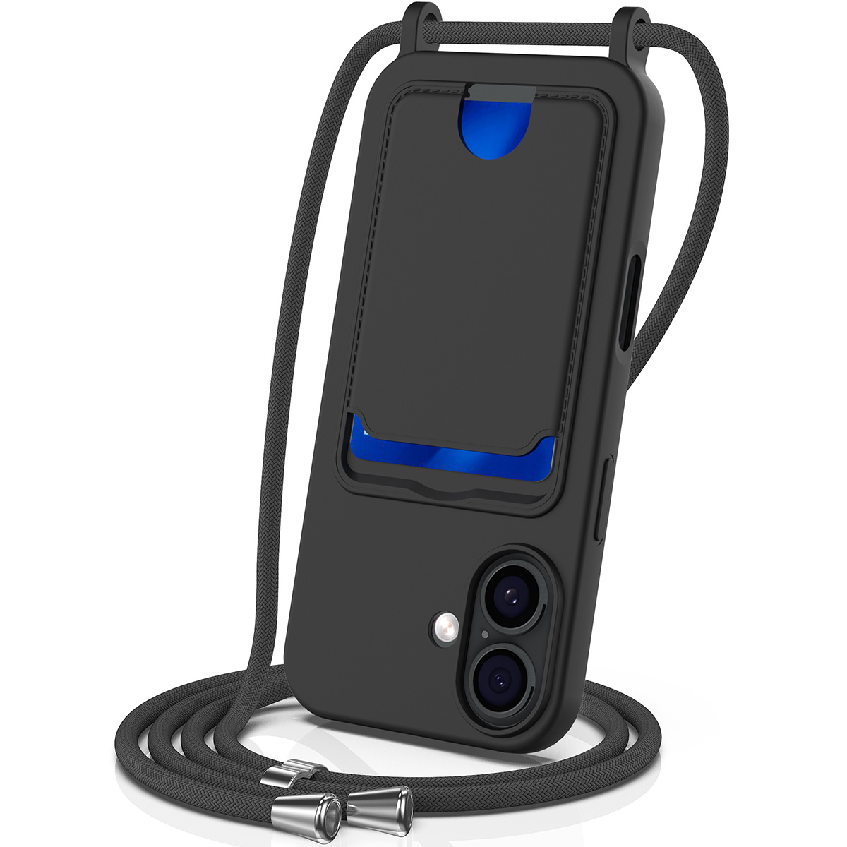 iPhone 17 Telefoonhoes met koord + kaarthouder - Zwart