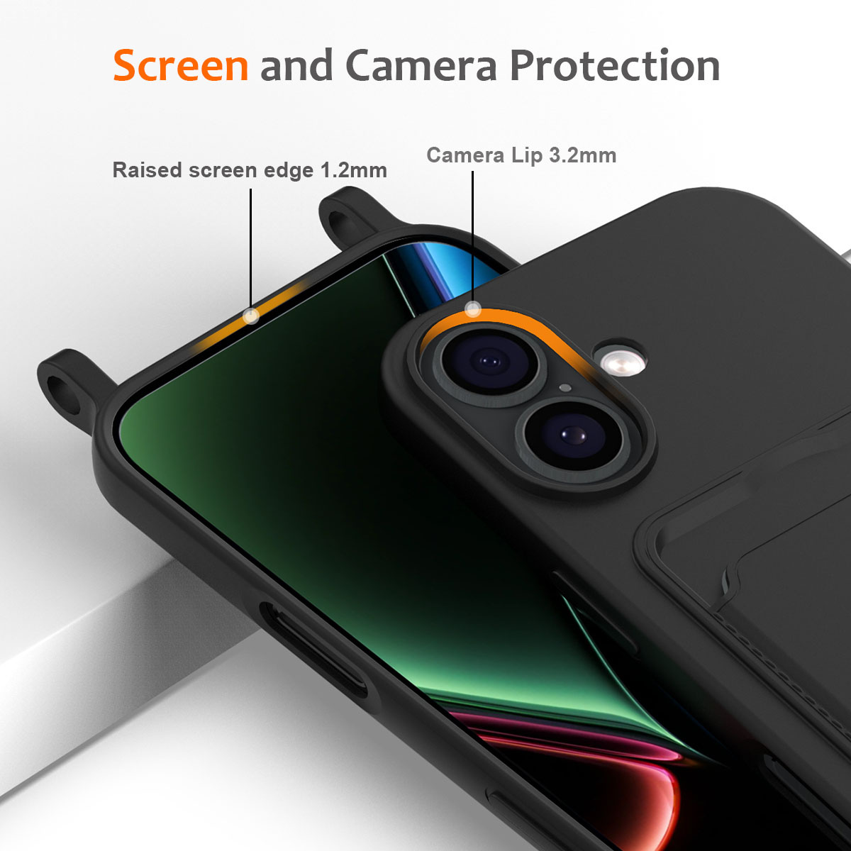 iPhone 17 Telefoonhoes met koord + kaarthouder - Zwart