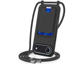 Lunso iPhone 17 Air - Telefoonhoes met koord en kaarthouder - Zwart