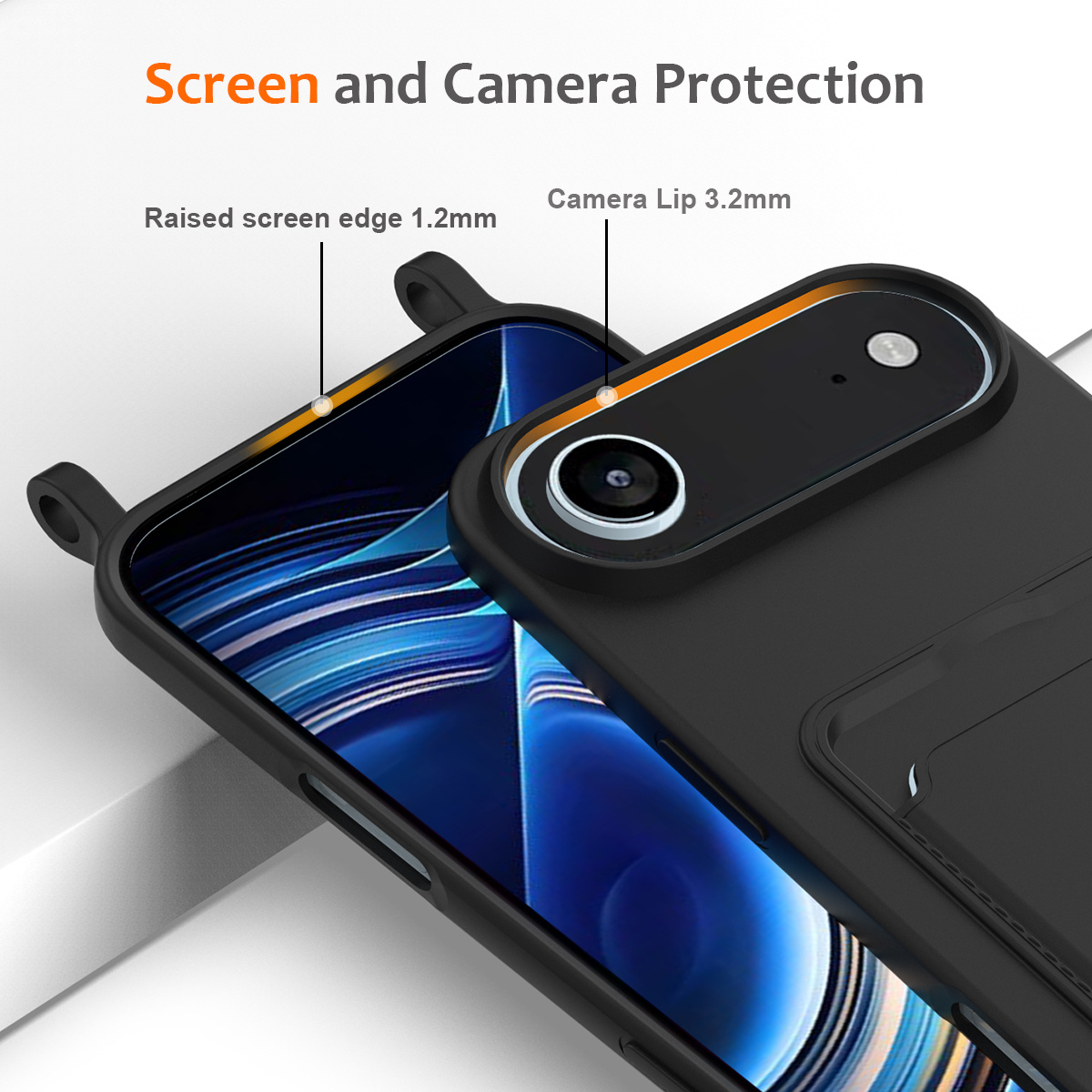 iPhone 17 Air Telefoonhoes met koord + kaarthouder - Zwart