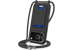 Lunso iPhone 18 Pro / iPhone 17 Pro - Telefoonhoes met koord en kaarthouder - Zwart