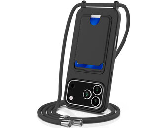 Lunso iPhone 17 Pro - Telefoonhoes met koord en kaarthouder - Zwart