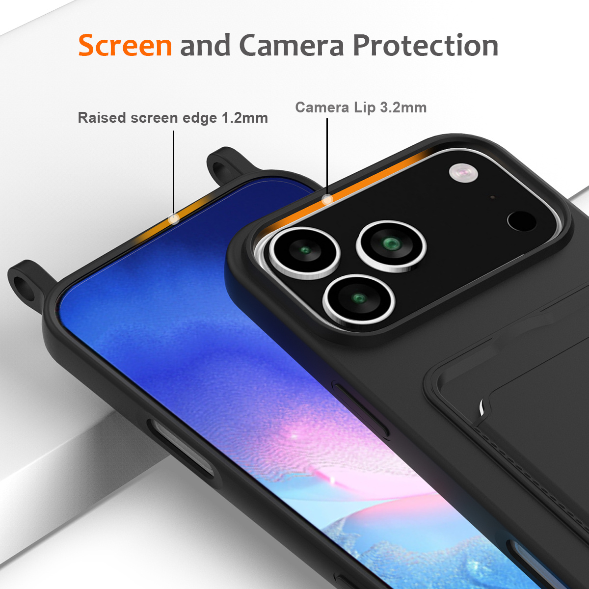 iPhone 18 Pro / iPhone 17 Pro Telefoonhoes met koord + kaarthouder - Zwart
