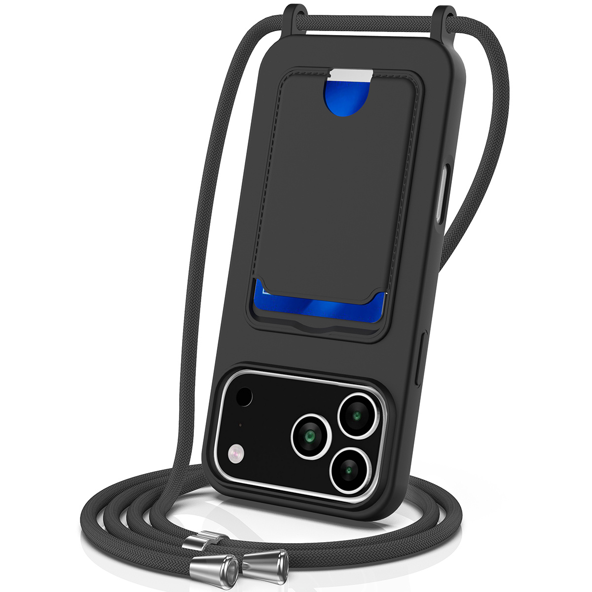 Lunso iPhone 17 Pro Max - Telefoonhoes met koord en kaarthouder - Zwart