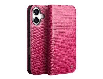 Qialino iPhone 17 hoesje - Leren bookcase - Croco Roze