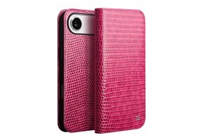 Qialino iPhone 17 Air hoesje - Leren bookcase - Croco Roze