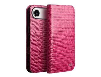 Qialino iPhone 17 Air hoesje - Leren bookcase - Croco Roze