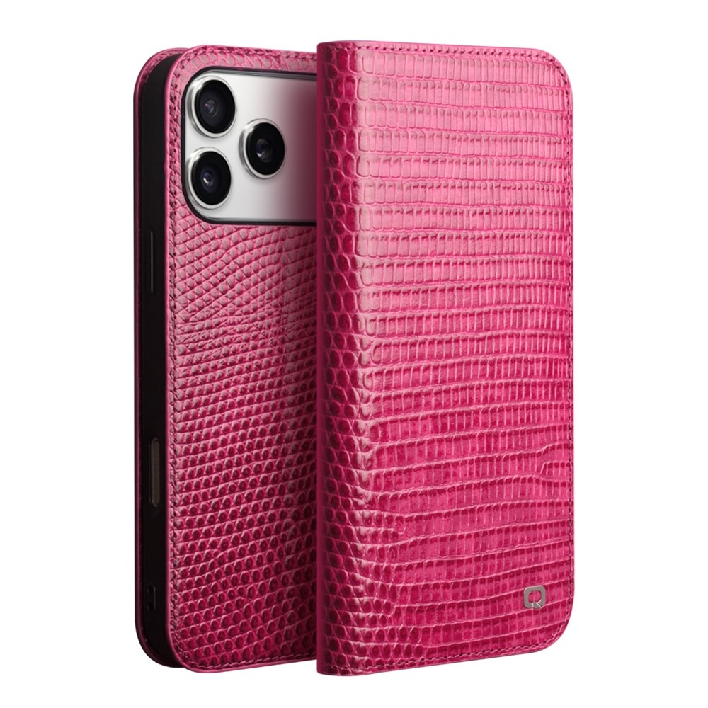 Qialino iPhone 17 Pro hoesje - Leren bookcase - Croco Roze