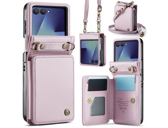 CaseMe Samsung Galaxy Z Flip 7 PU Leren Backcover hoesje met kaarthouder - Lichtroze