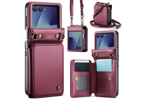 CaseMe Samsung Galaxy Z Flip 7 PU Leren Backcover hoesje met kaarthouder - Rood