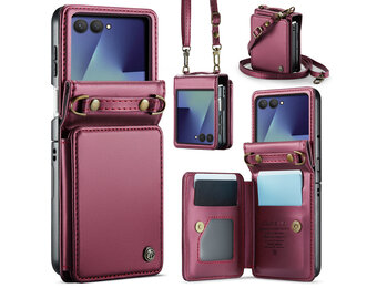 CaseMe Samsung Galaxy Z Flip 7 PU Leren Backcover hoesje met kaarthouder - Rood