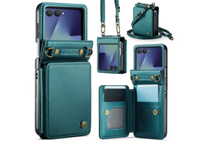 CaseMe Samsung Galaxy Z Flip 7 PU Leren Backcover hoesje met kaarthouder - Turquoise