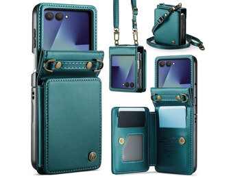 CaseMe Samsung Galaxy Z Flip 7 PU Leren Backcover hoesje met kaarthouder - Turquoise