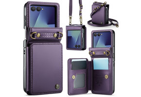 CaseMe Samsung Galaxy Z Flip 7 PU Leren Backcover hoesje met kaarthouder - Paars