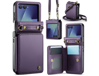 CaseMe Samsung Galaxy Z Flip 7 PU Leren Backcover hoesje met kaarthouder - Paars