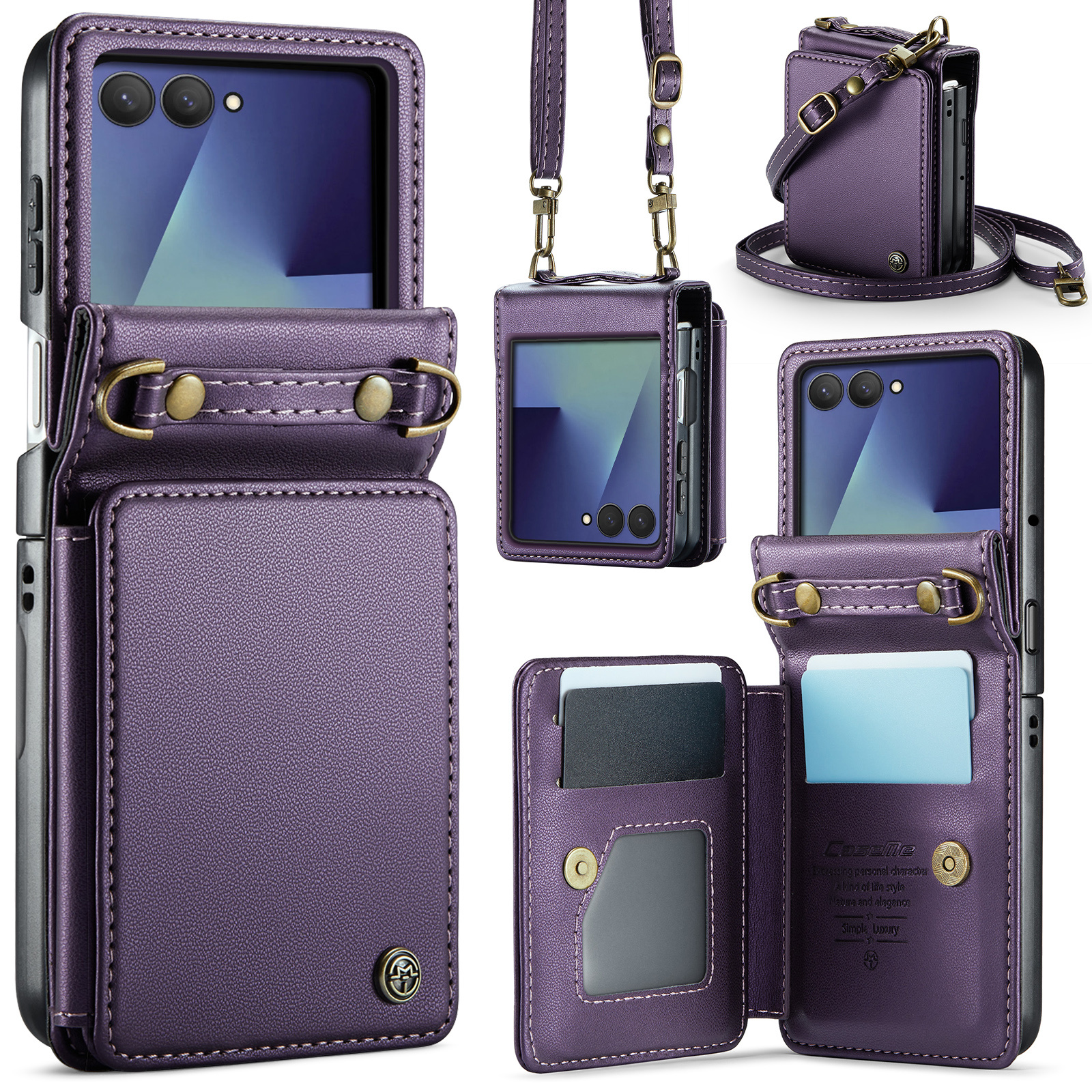 Samsung Galaxy Z Flip 7 hoesje PU leren backcover met kaardhouder - Paars