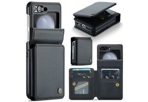 CaseMe Samsung Galaxy Z Flip 7 FE / Z Flip6 PU Leren Backcover hoesje met kaarthouder - Zwart